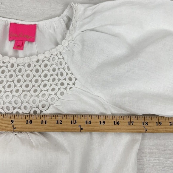 Lilly Pulitzer Charlet Short Puff Sleeve 100% Linen Dress Size 2 White Tiered - Picture 12 of 15